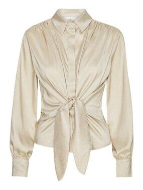 Karmamia Lee Shirt Art Deco Shell Tie Front Blouse Size S